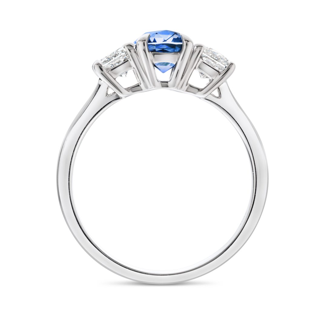 1.87ct Cushion Natural Blue Sapphire Trilogy Ring White Gold
