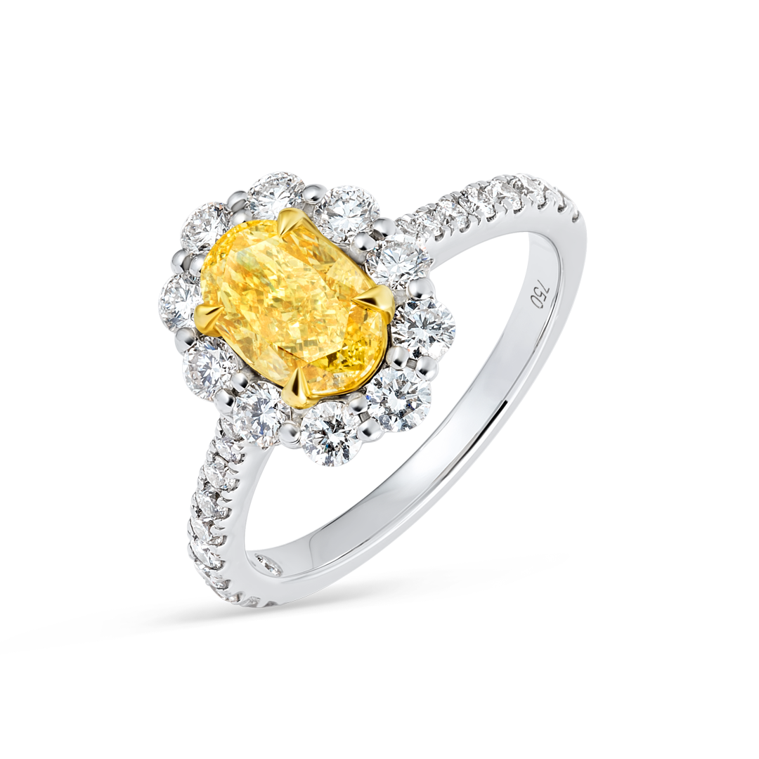 1.15ct Oval Lab-Grown Yellow Diamond Halo Ring White Gold