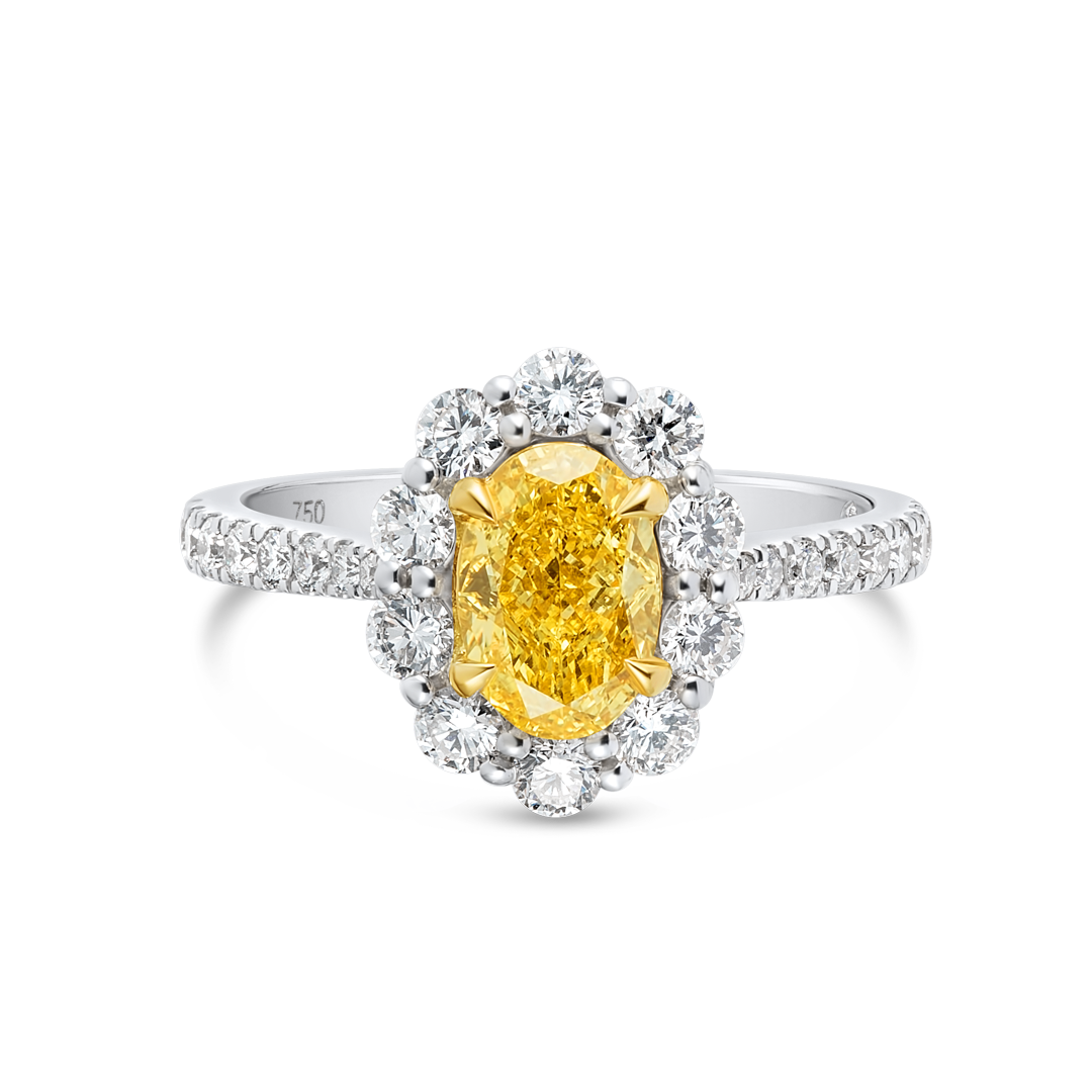 1.15ct Oval Lab-Grown Yellow Diamond Halo Ring White Gold