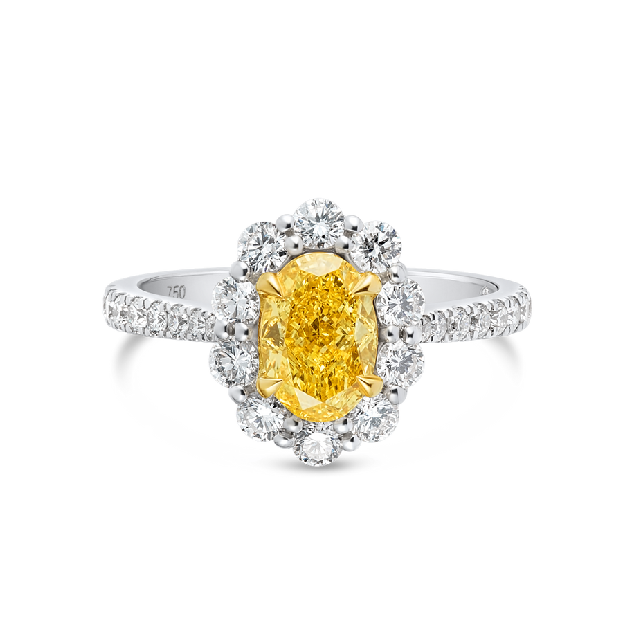 1.15ct Oval Lab-Grown Yellow Diamond Halo Ring White Gold