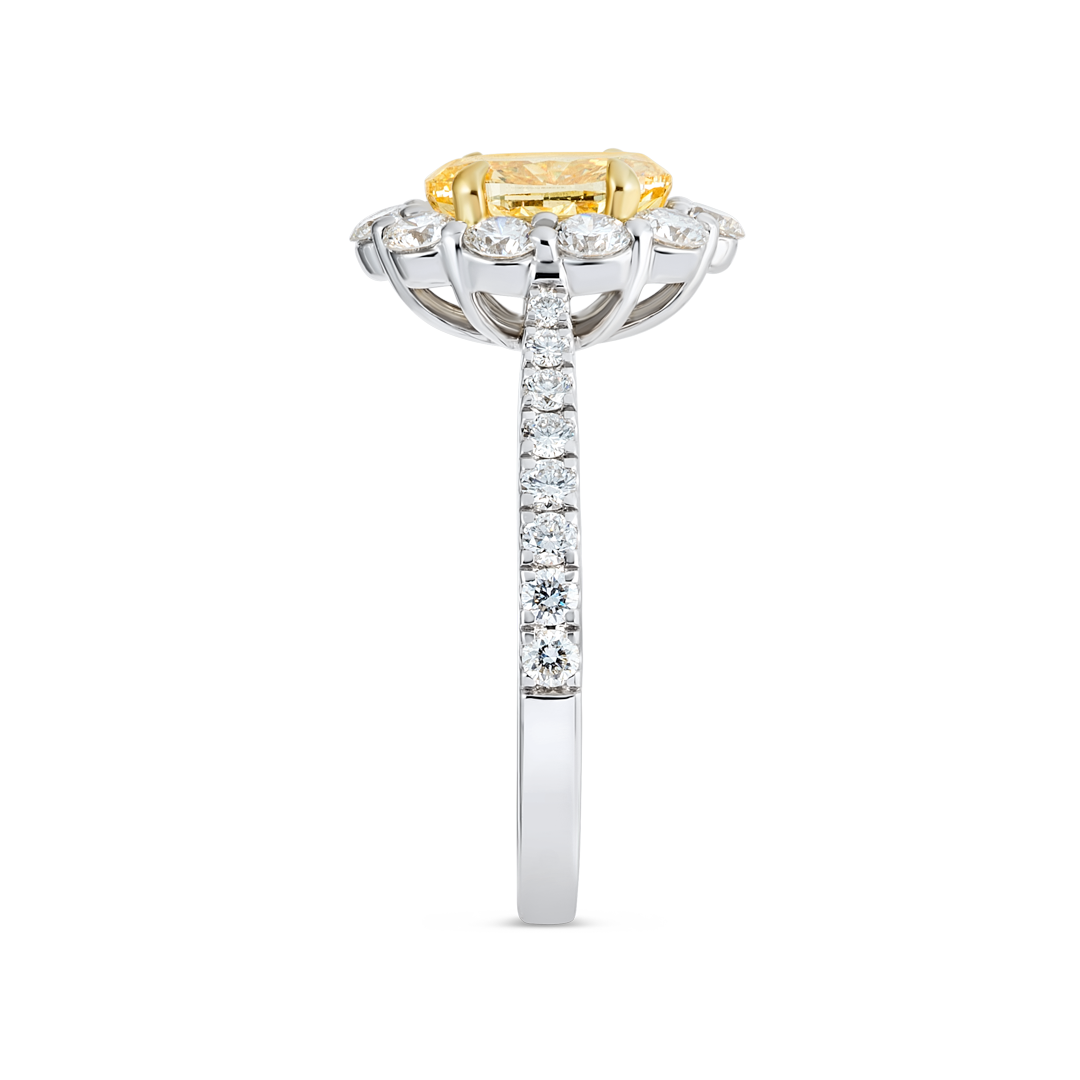 1.15ct Oval Lab-Grown Yellow Diamond Halo Ring White Gold