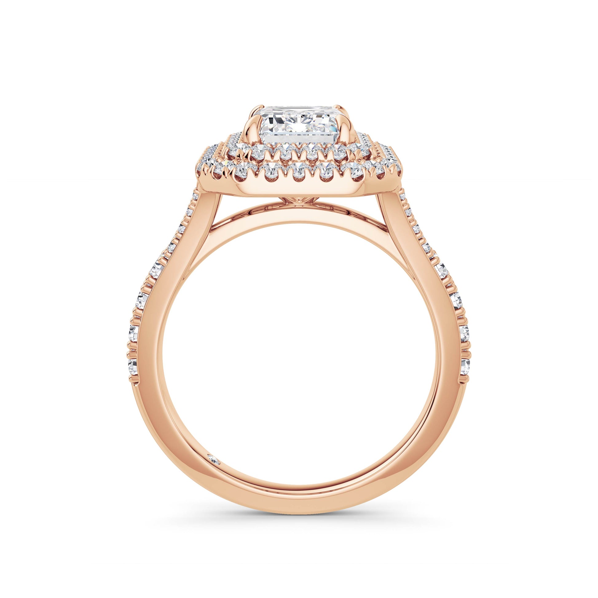 Aimee 18k Rose Gold Emerald Halo