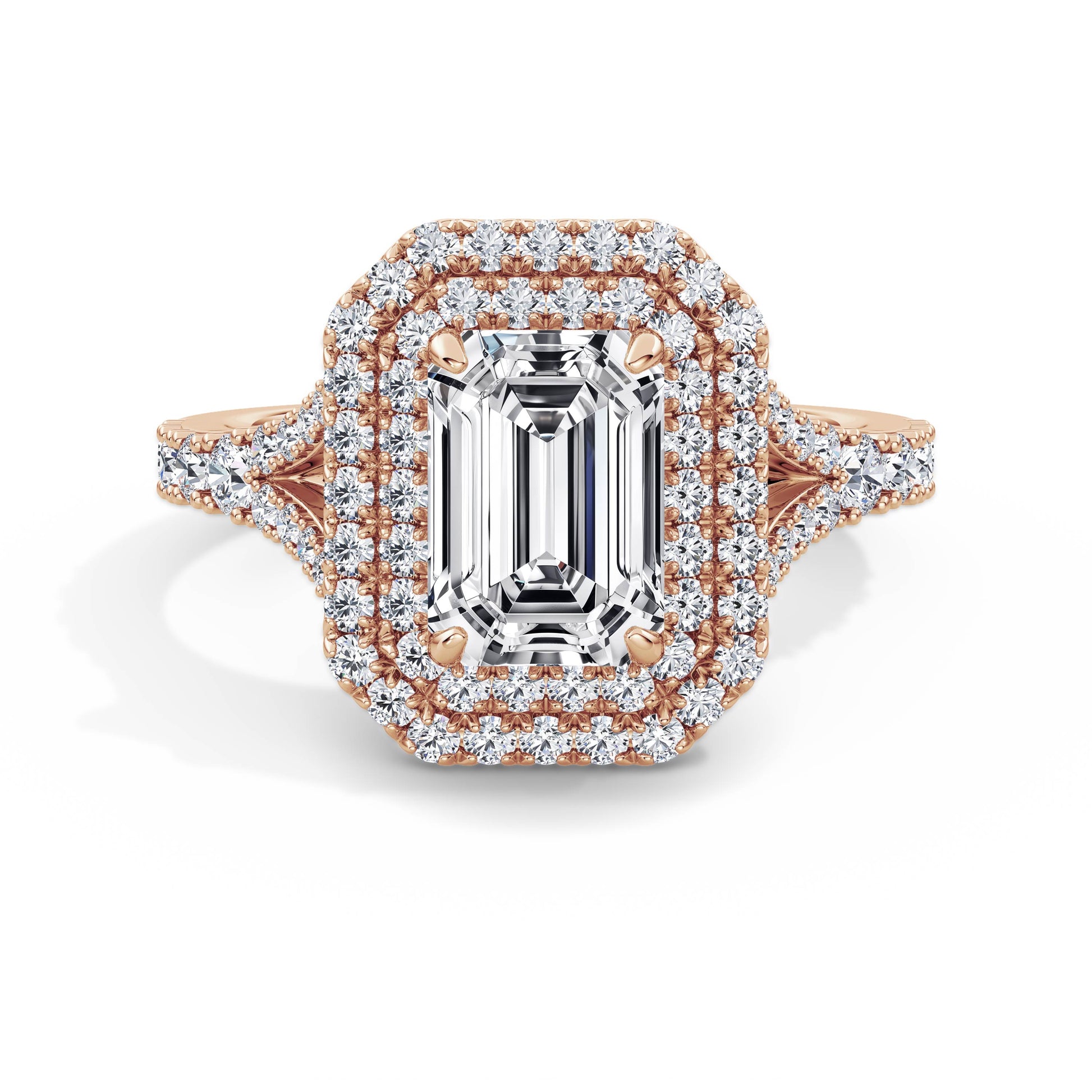 Aimee 18k Rose Gold Emerald Halo