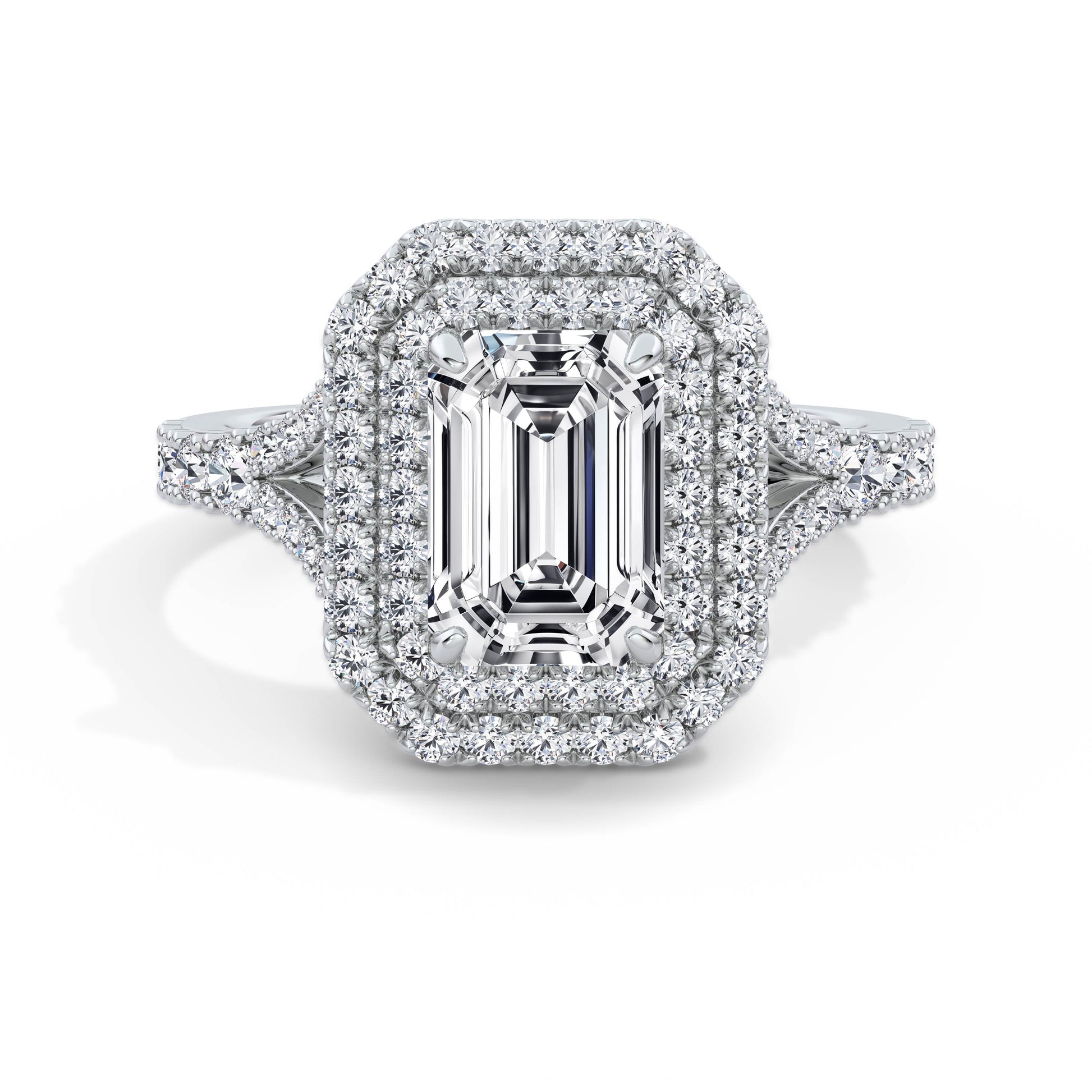 Aimee 18k White Gold Emerald Halo