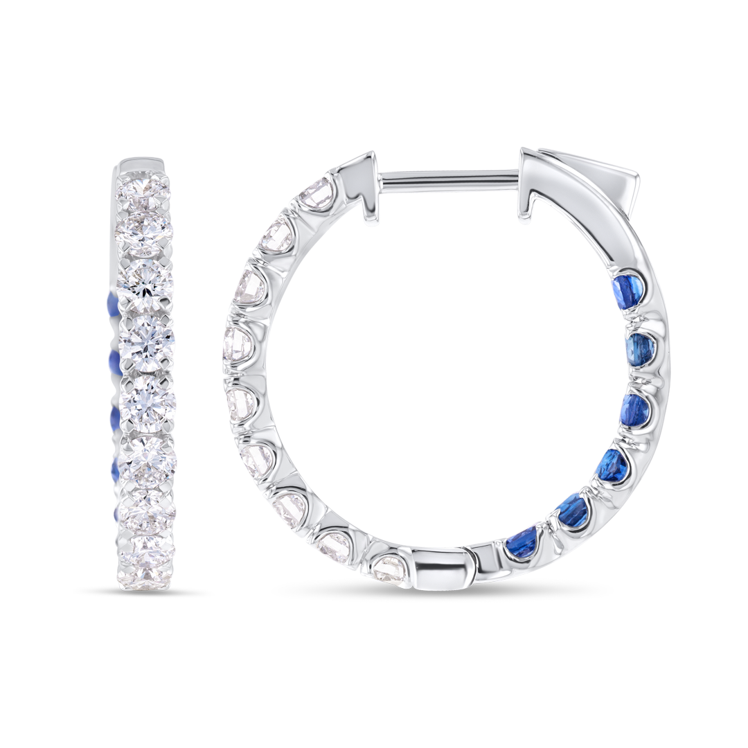 Inside Out Lab-Grown Diamond & Blue Sapphire Hoop Earrings White Gold