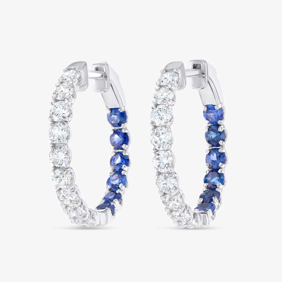 Inside Out Lab-Grown Diamond & Blue Sapphire Hoop Earrings White Gold