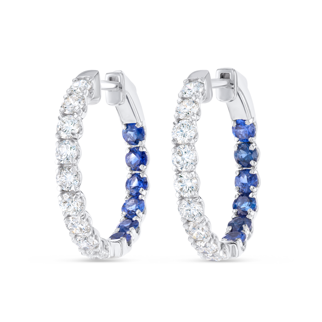 Inside Out Lab-Grown Diamond & Blue Sapphire Hoop Earrings White Gold