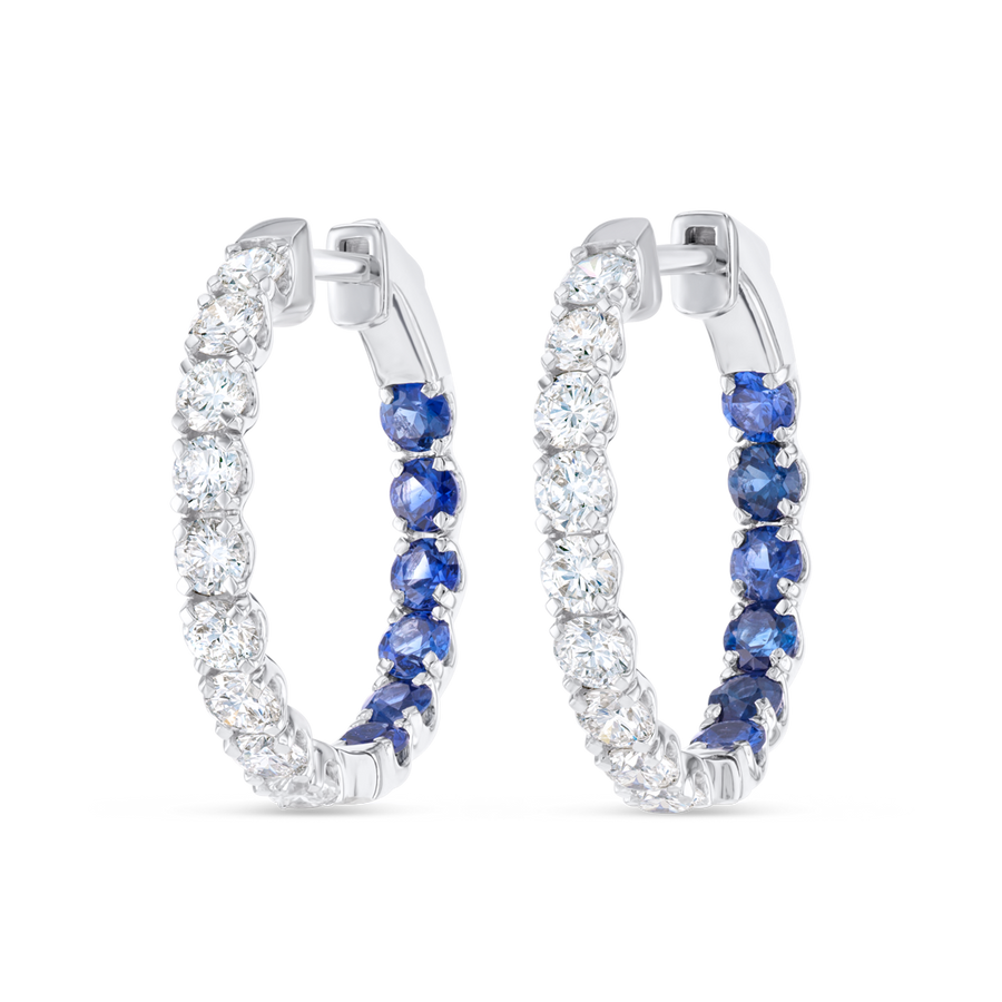 Inside Out Lab-Grown Diamond & Blue Sapphire Hoop Earrings White Gold