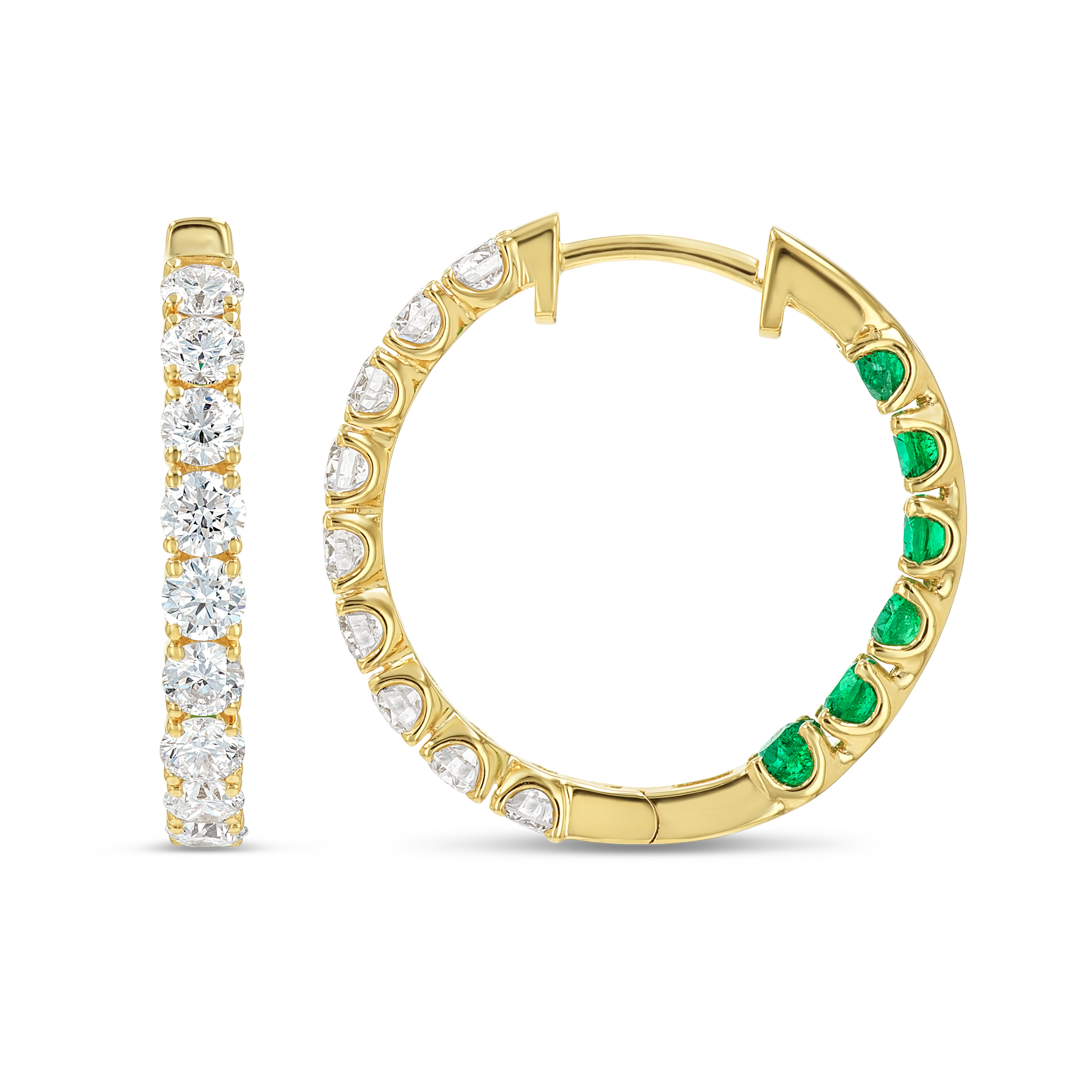 Inside Out Lab-Grown Diamond & Emerald Hoop Earrings Yellow Gold