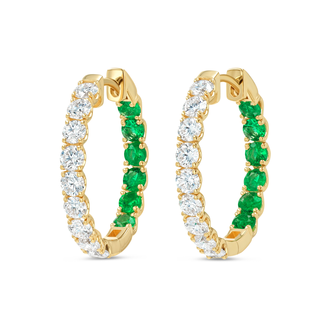 Inside Out Lab-Grown Diamond & Emerald Hoop Earrings Yellow Gold