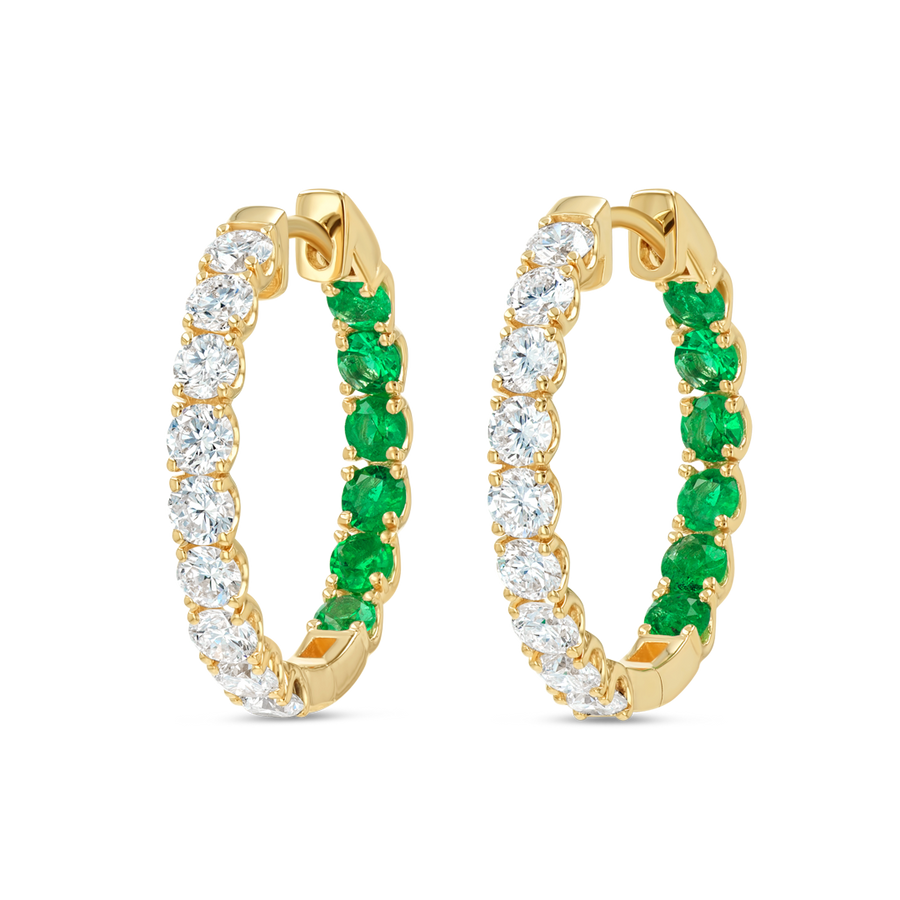 Inside Out Lab-Grown Diamond & Emerald Hoop Earrings Yellow Gold