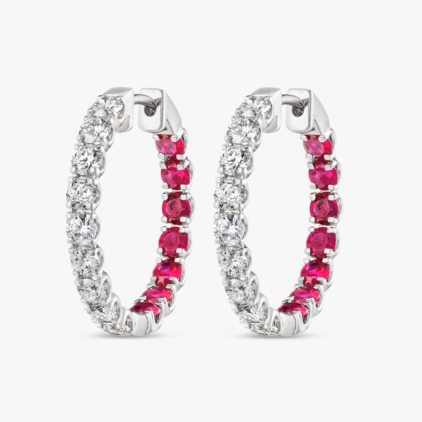 Inside Out Lab-Grown Diamond & Ruby Hoop Earrings White Gold