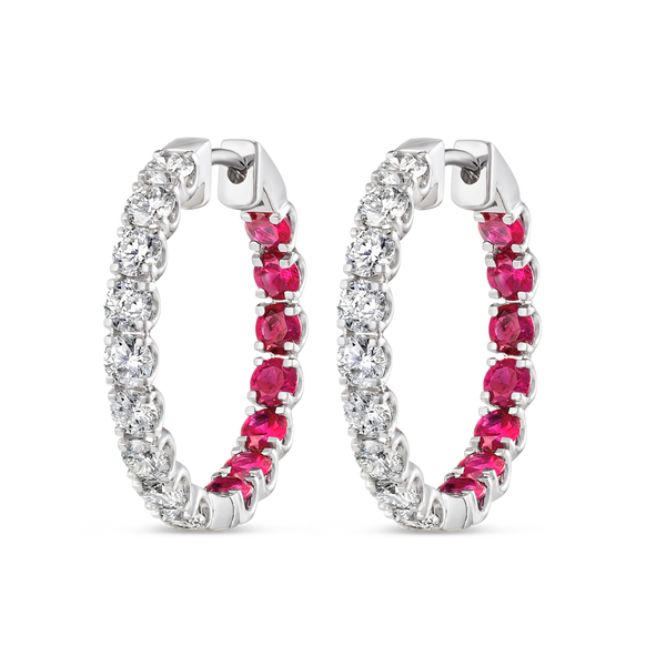 Inside Out Lab-Grown Diamond & Ruby Hoop Earrings White Gold