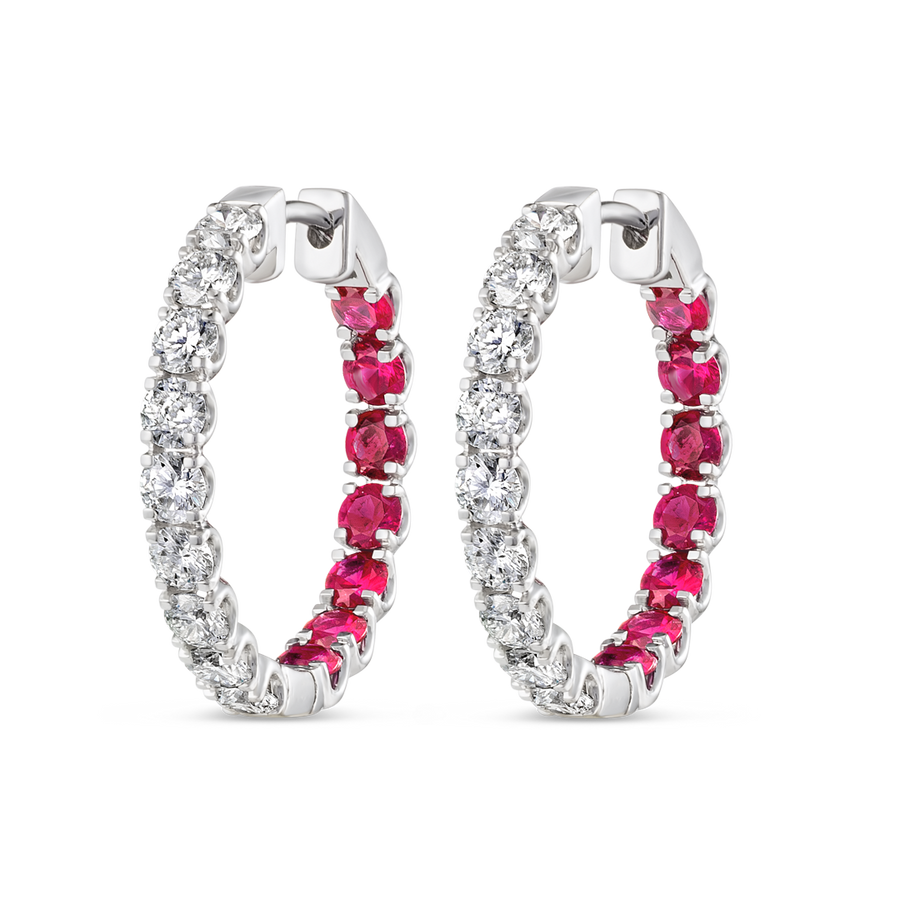 Inside Out Lab-Grown Diamond & Ruby Hoop Earrings White Gold