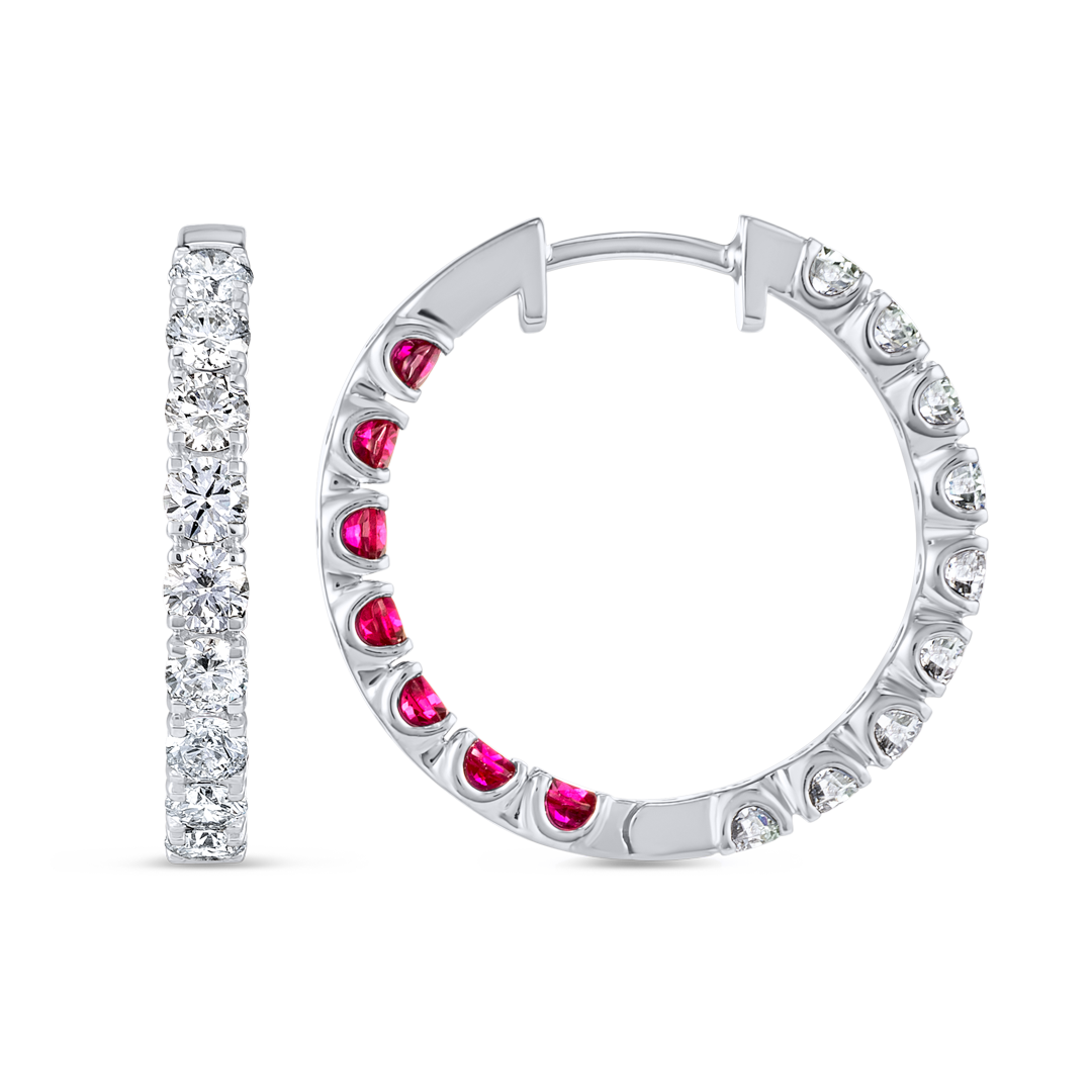Inside Out Lab-Grown Diamond & Ruby Hoop Earrings White Gold