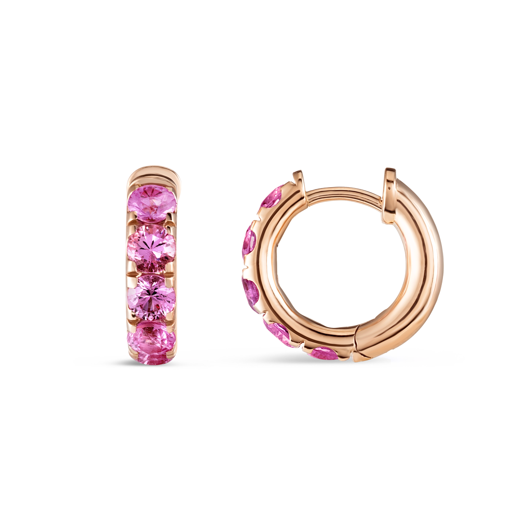 Pink Sapphire Classic Huggie Earrings Rose Gold
