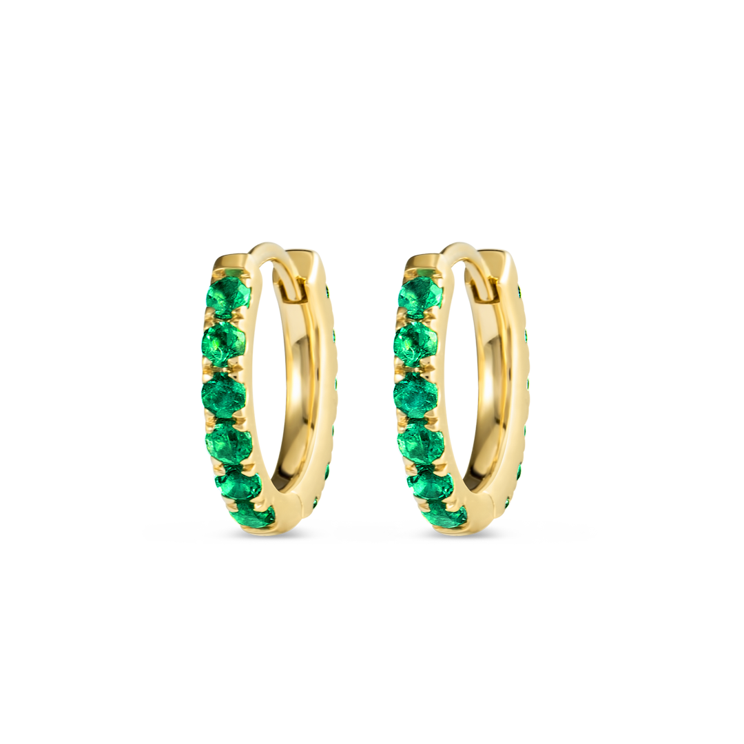 Small Emerald Huggie Earrings Yellow Gold