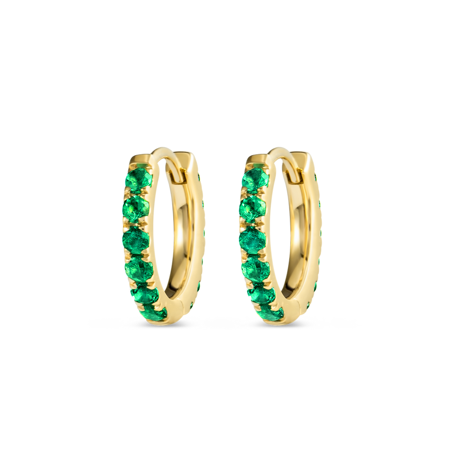 Small Emerald Huggie Earrings Yellow Gold