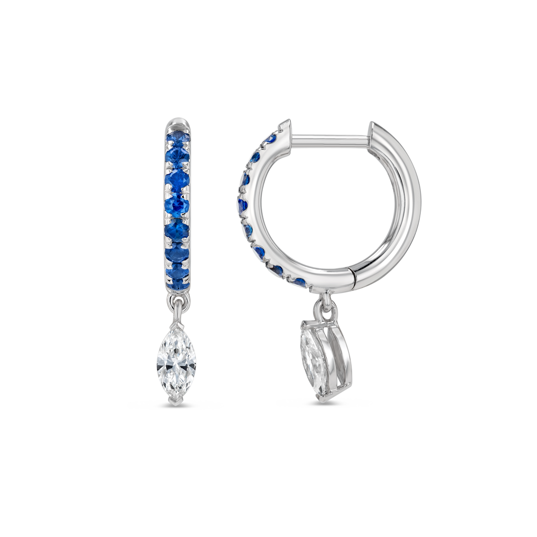 Marquise Lab-Grown Diamond & Blue Sapphire Drop Earrings White Gold