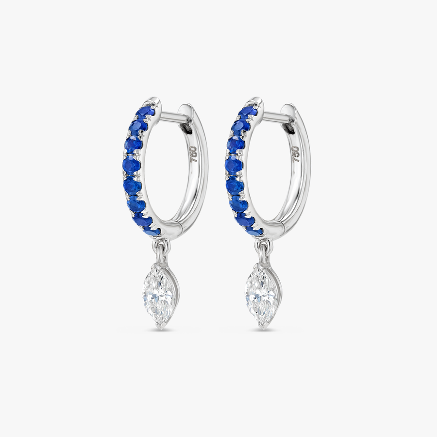 Marquise Lab-Grown Diamond & Blue Sapphire Drop Earrings White Gold