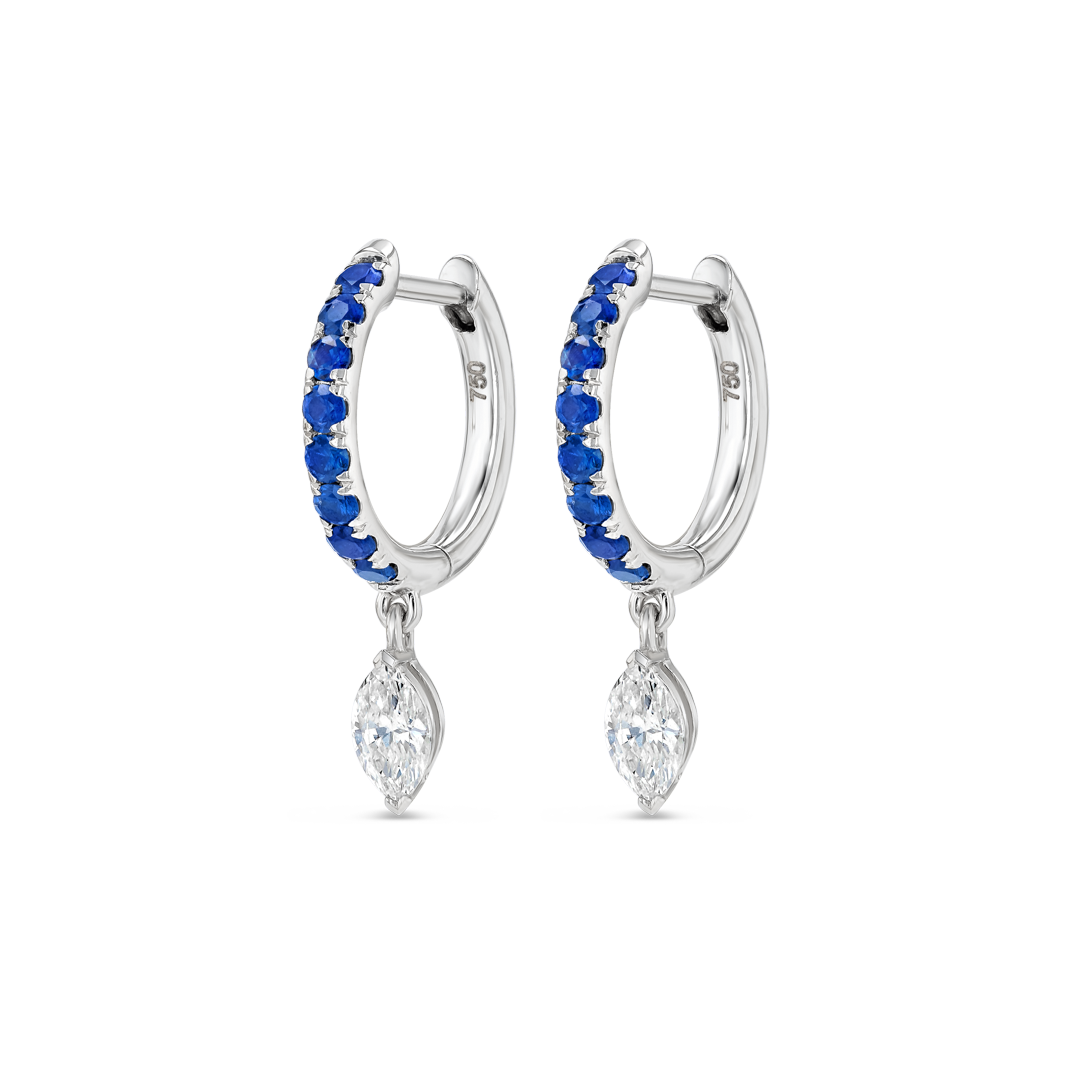 Marquise Lab-Grown Diamond & Blue Sapphire Drop Earrings White Gold
