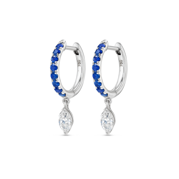 Marquise Lab-Grown Diamond & Blue Sapphire Drop Earrings White Gold