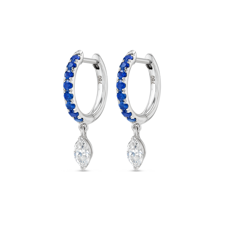 Marquise Lab-Grown Diamond & Blue Sapphire Drop Earrings White Gold