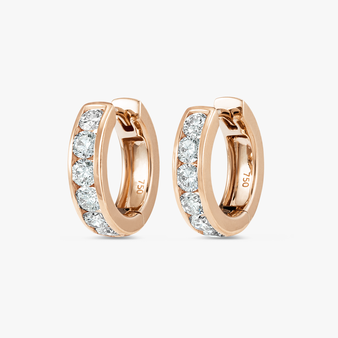 Channel Set Lab-Grown Diamond Huggie Earrings Rose Gold