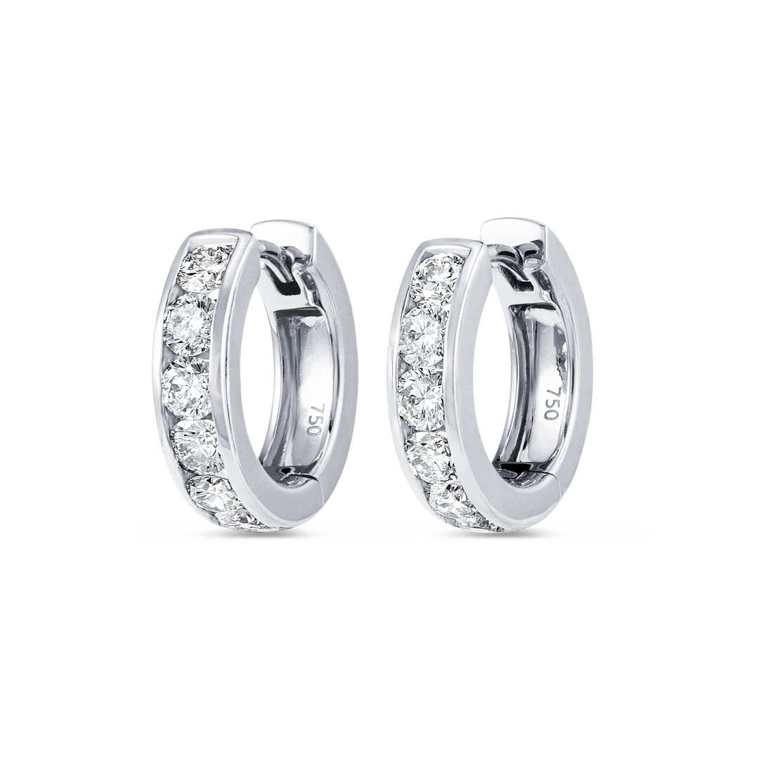 Channel Set Lab-Grown Diamond Huggie Earrings White Gold