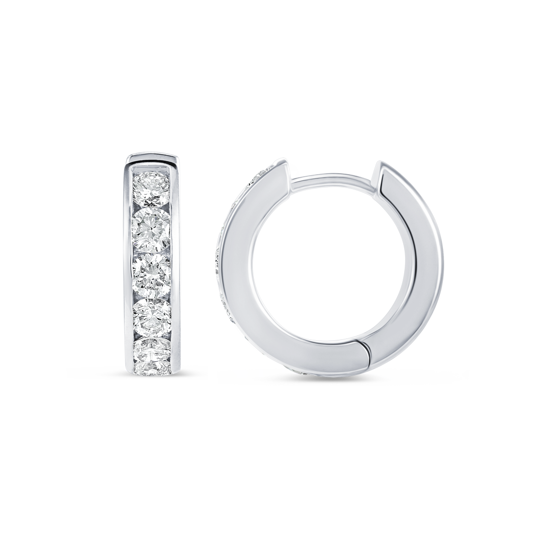 Channel Set Lab-Grown Diamond Huggie Earrings White Gold