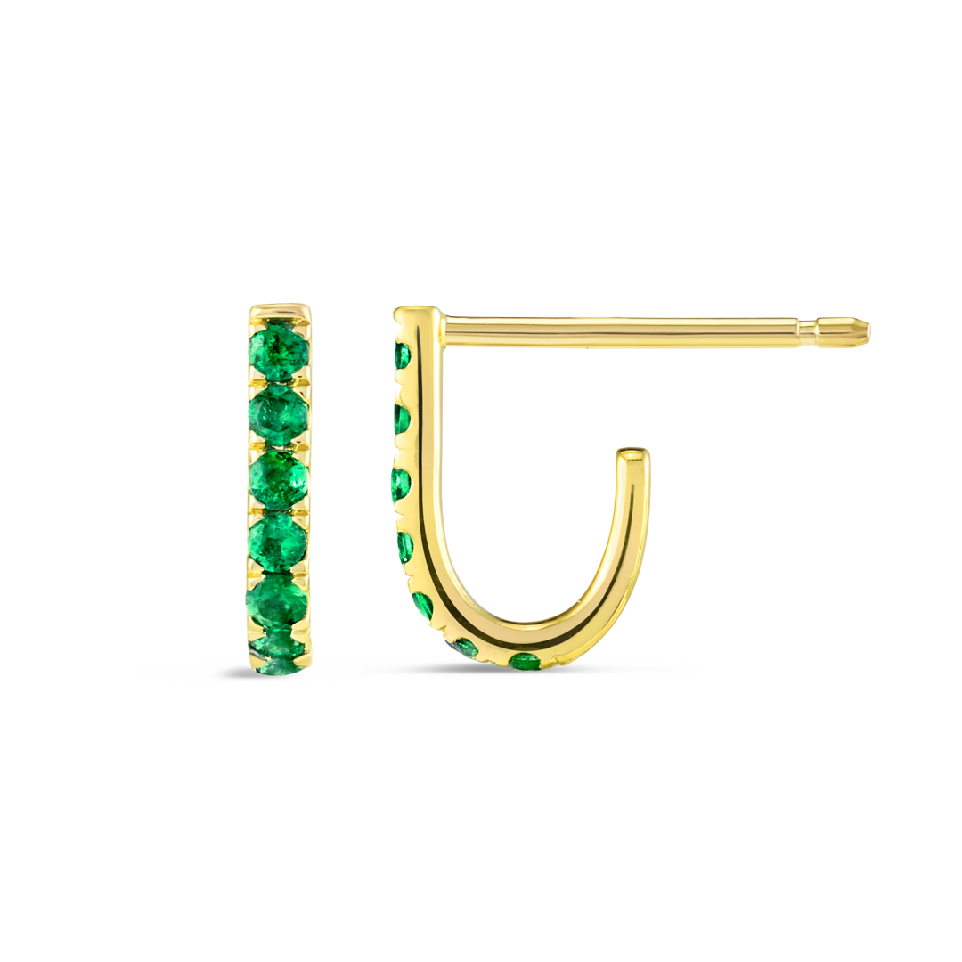 Petite Emerald Huggie Curl Earrings Yellow Gold