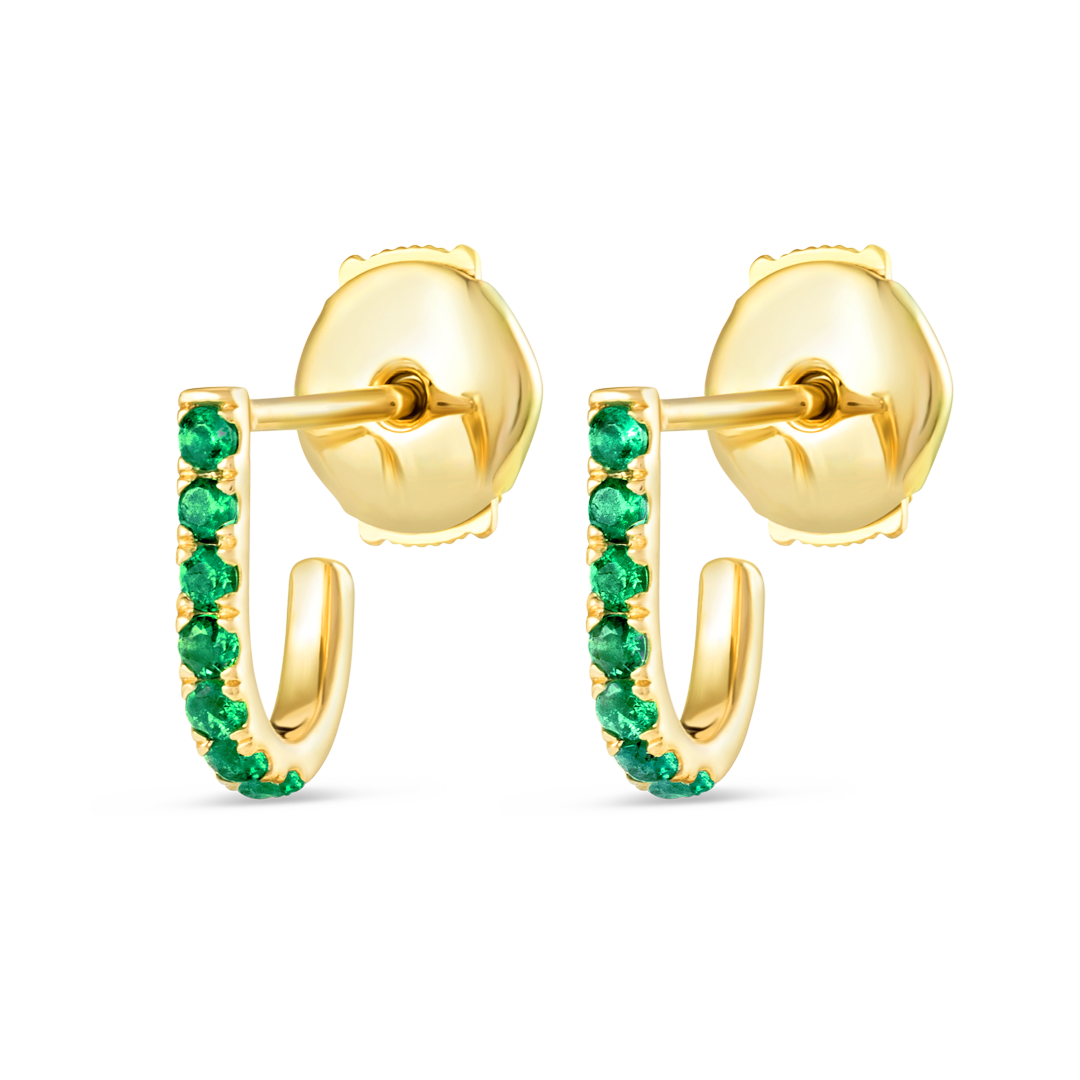 Petite Emerald Huggie Curl Earrings Yellow Gold
