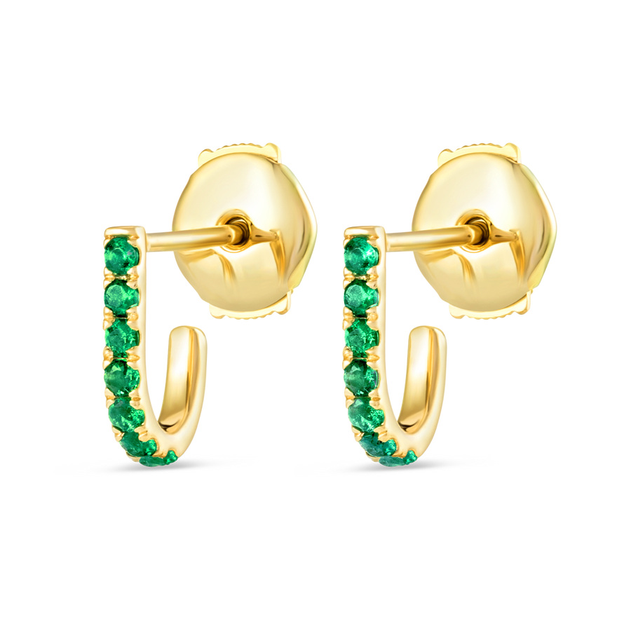 Petite Emerald Huggie Curl Earrings Yellow Gold