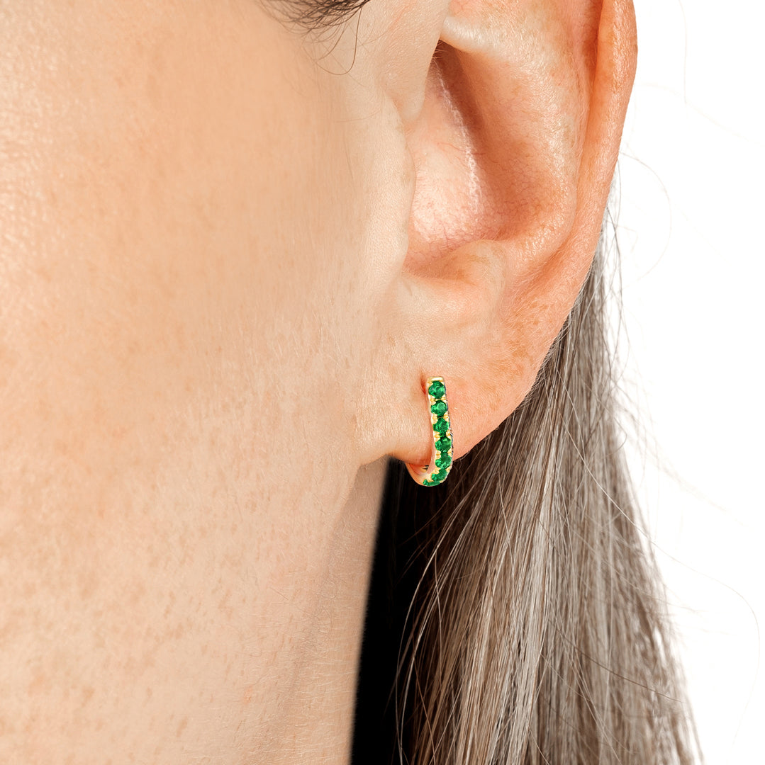 Petite Emerald Huggie Curl Earrings Yellow Gold