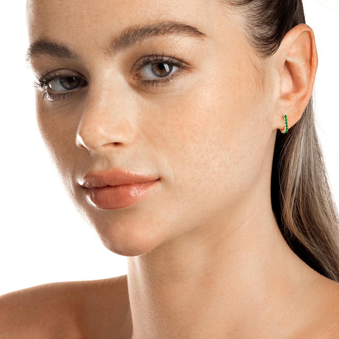 Petite Emerald Huggie Curl Earrings Yellow Gold