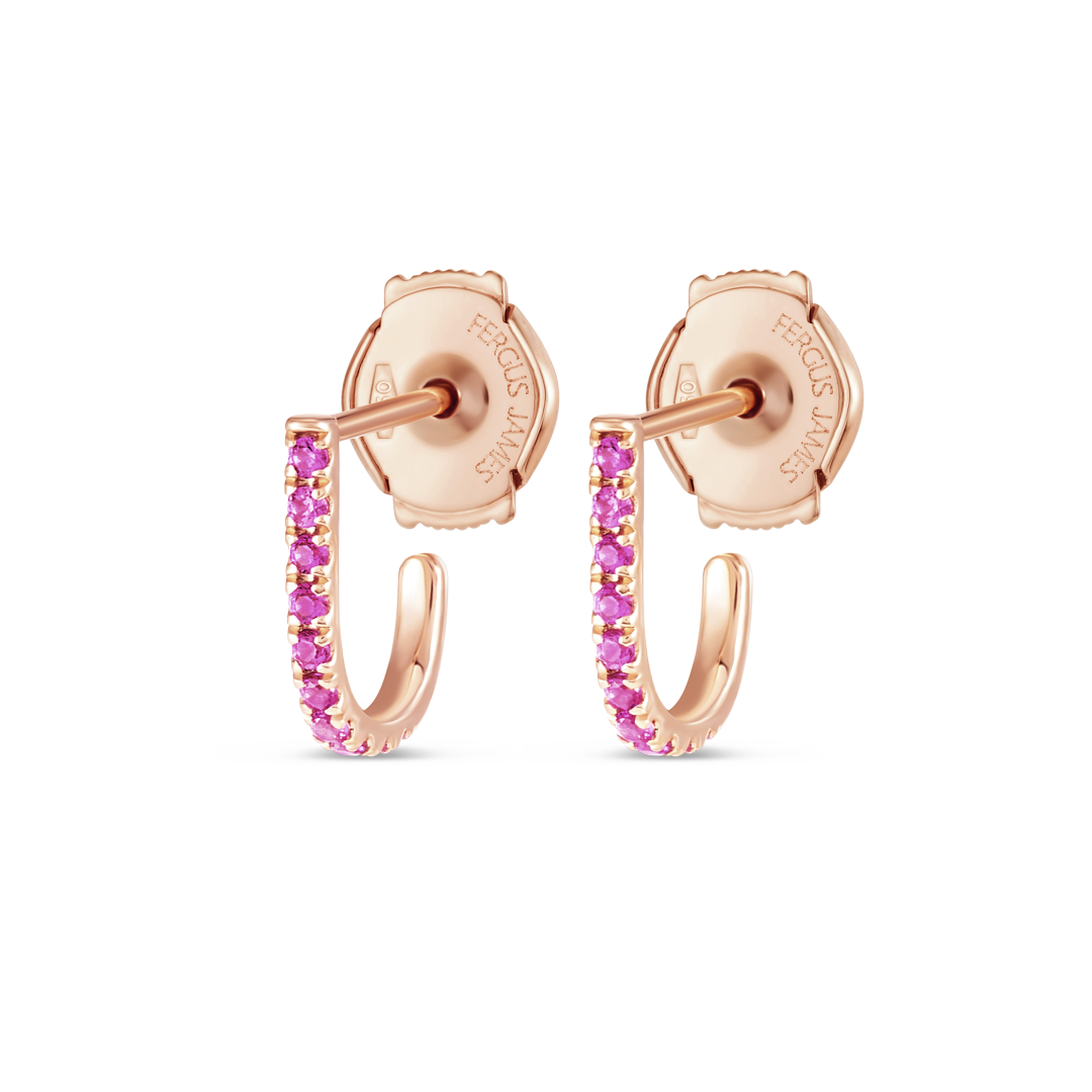 Petite Pink Sapphire Huggie Curl Earrings Rose Gold