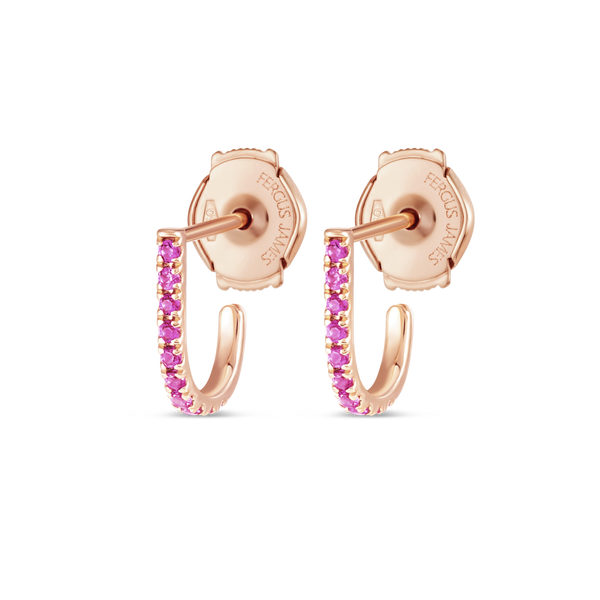 Petite Pink Sapphire Huggie Curl Earrings Rose Gold