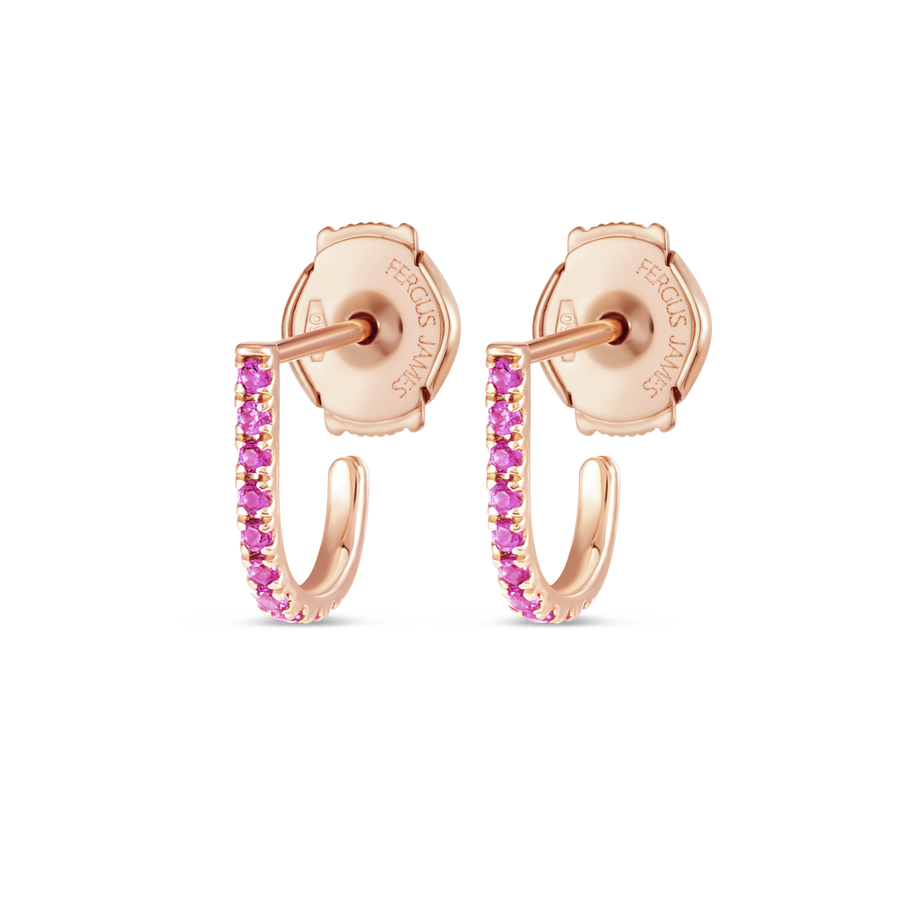 Petite Pink Sapphire Huggie Curl Earrings Rose Gold