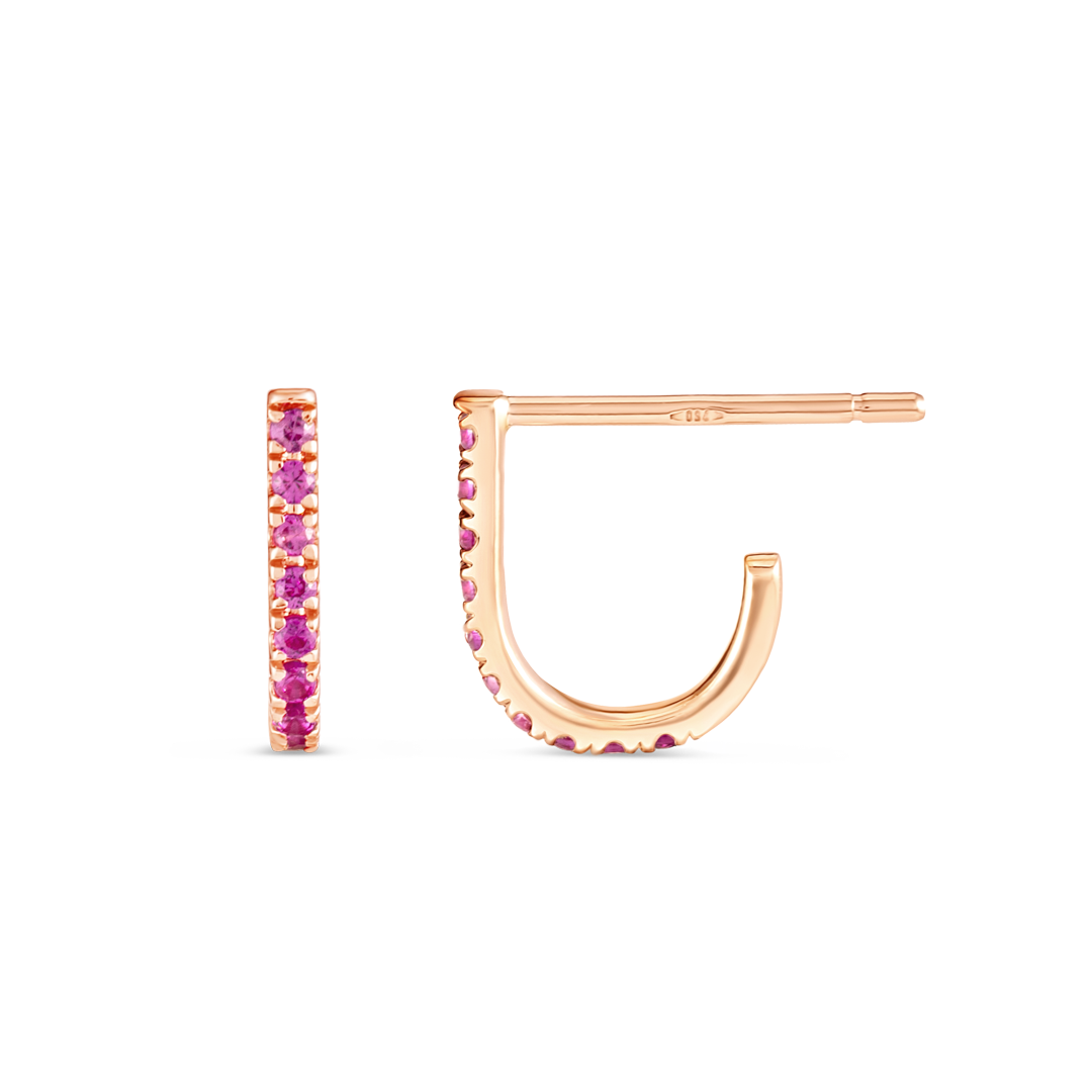 Petite Pink Sapphire Huggie Curl Earrings Rose Gold