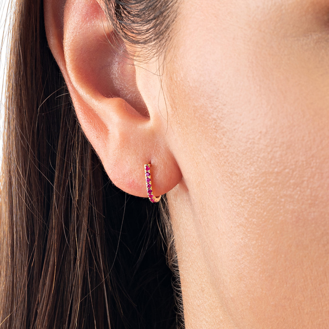 Petite Ruby Huggie Curl Earrings Yellow Gold