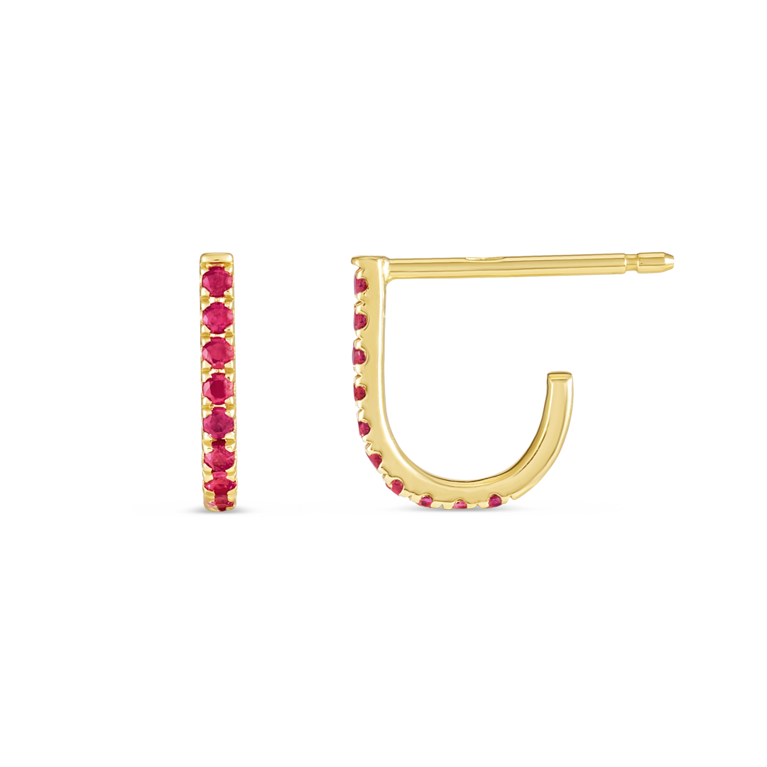 Petite Ruby Huggie Curl Earrings Yellow Gold