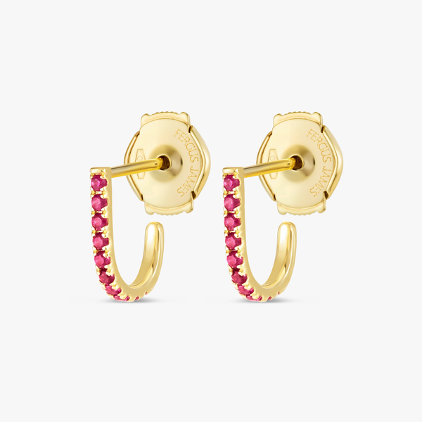 Petite Ruby Huggie Curl Earrings Yellow Gold
