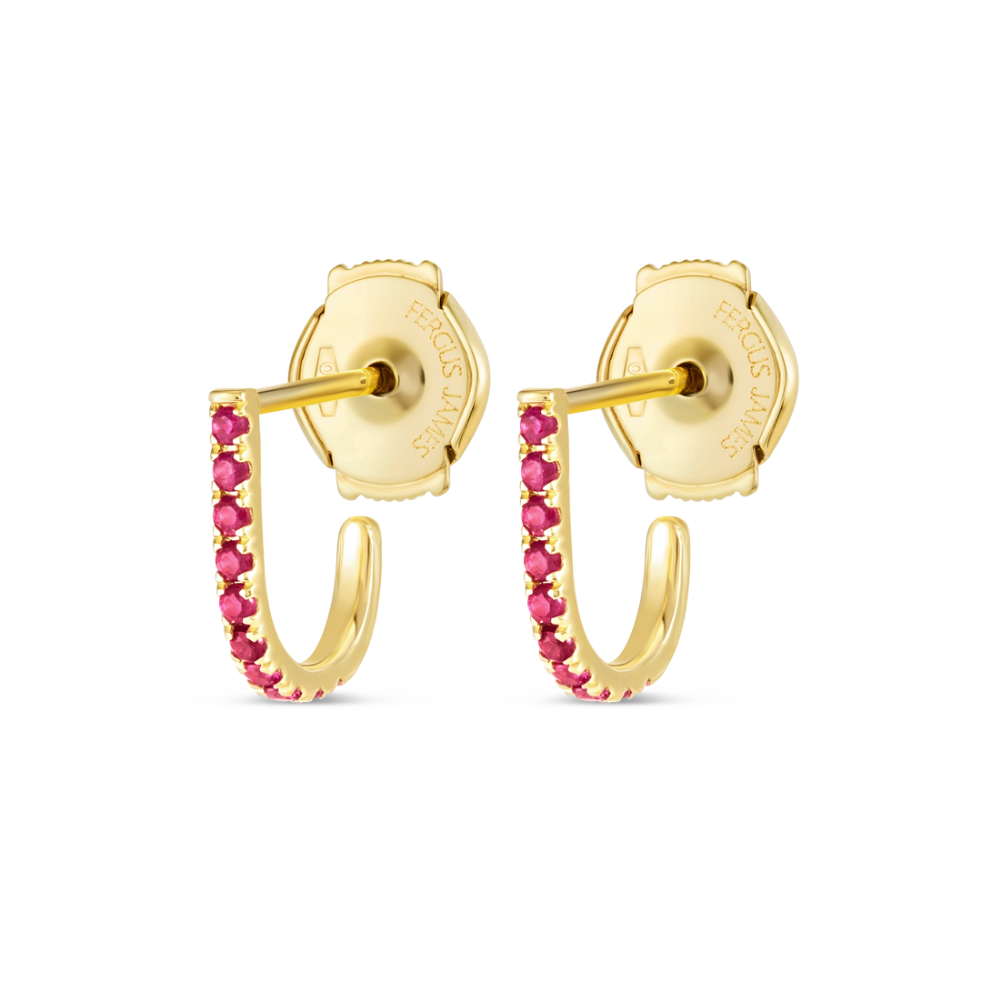 Petite Ruby Huggie Curl Earrings Yellow Gold