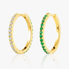 Medium Lab-Grown Diamond & Emerald Hoop Earrings Yellow Gold