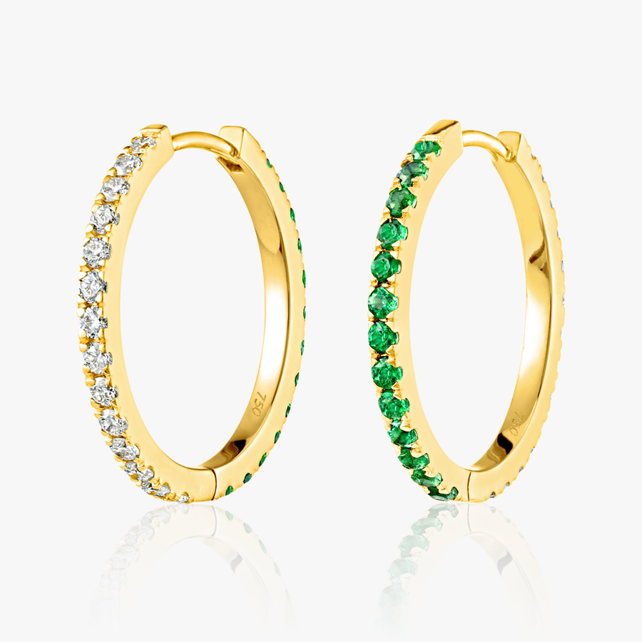 Medium Lab-Grown Diamond & Emerald Hoop Earrings Yellow Gold