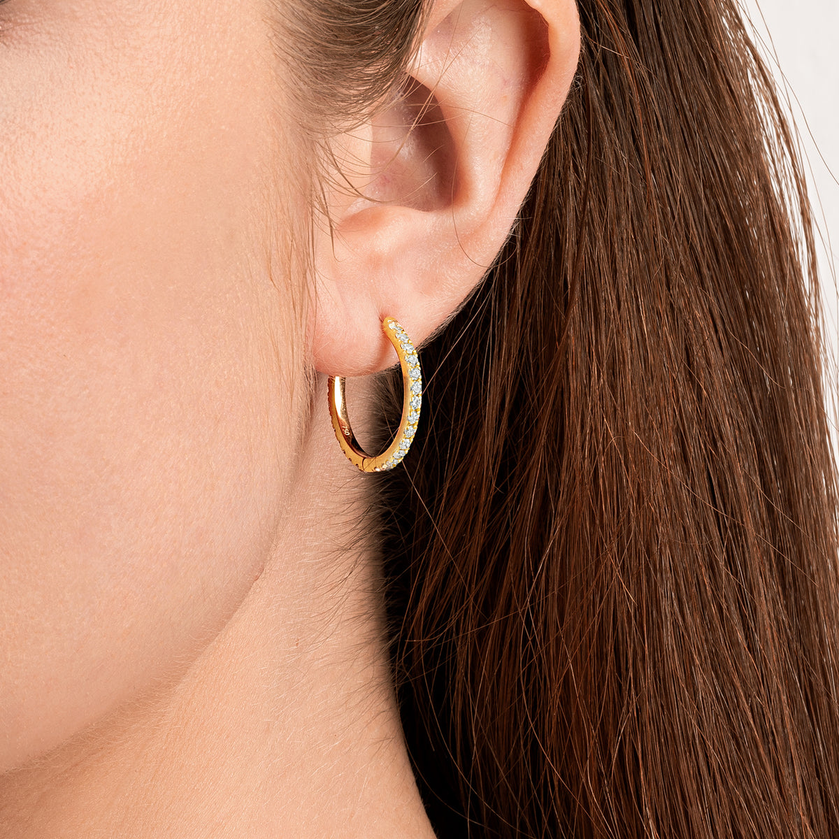 Medium Lab-Grown Diamond Hoop Earrings Yellow Gold