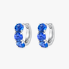 Large Blue Sapphire Huggie Earrings White Gold
