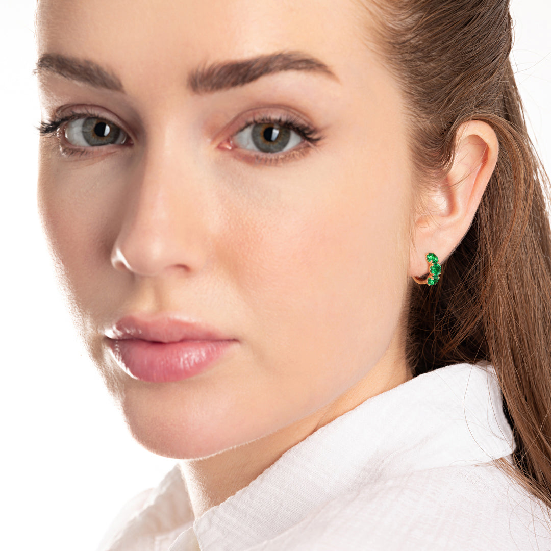 Large Emerald Huggie Earrings Yellow Gold
