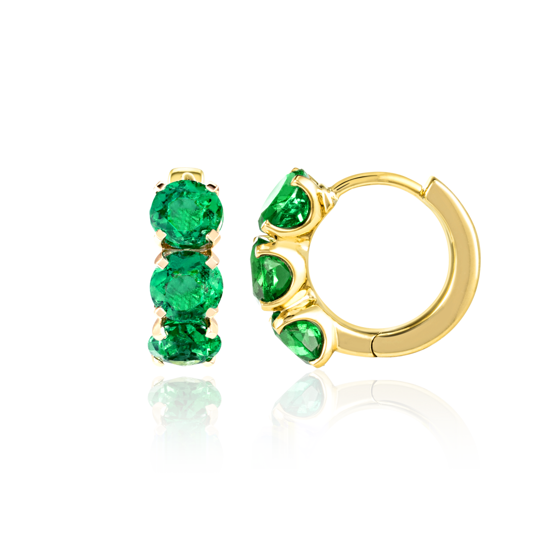 Large Emerald Huggie Earrings Yellow Gold