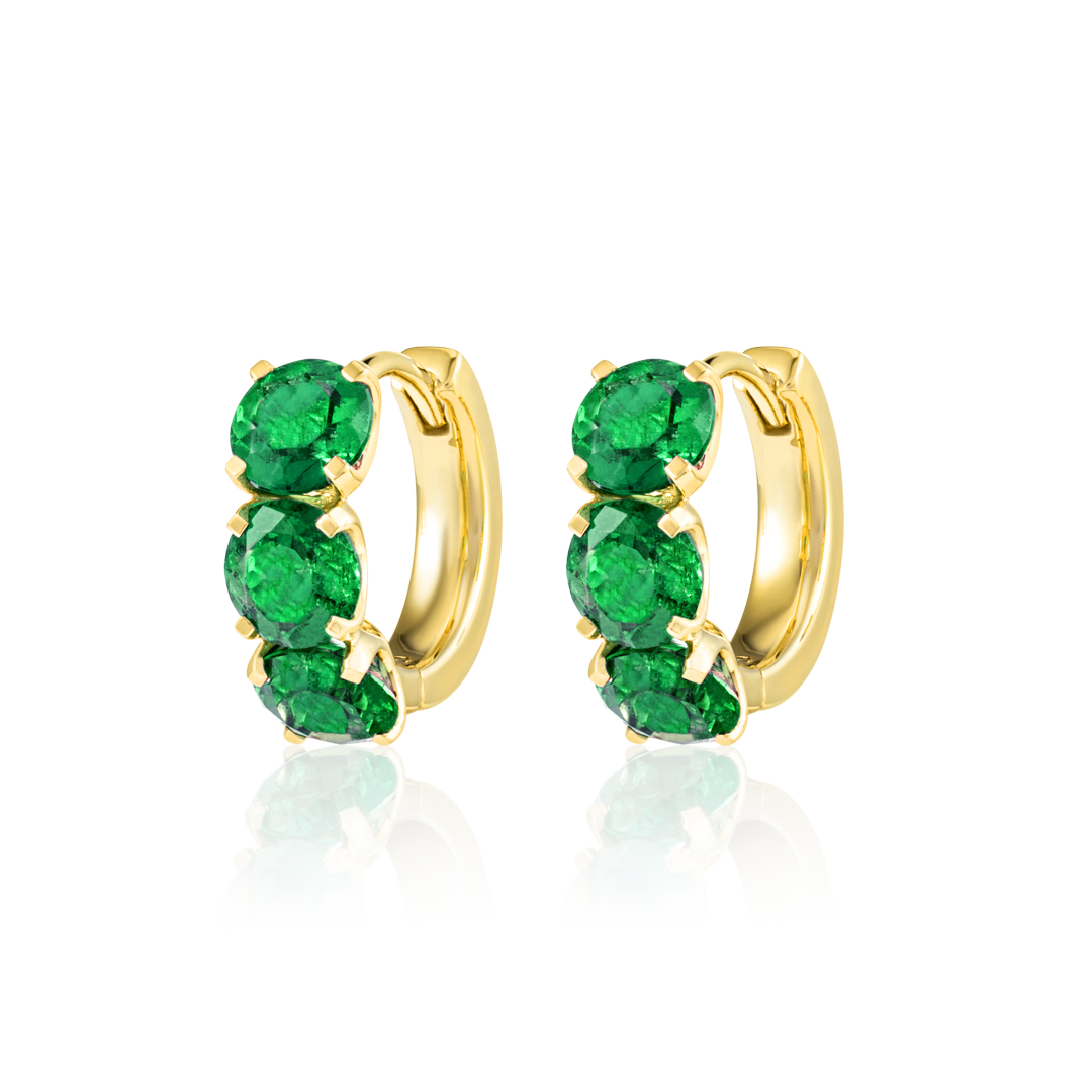 Large Emerald Huggie Earrings Yellow Gold
